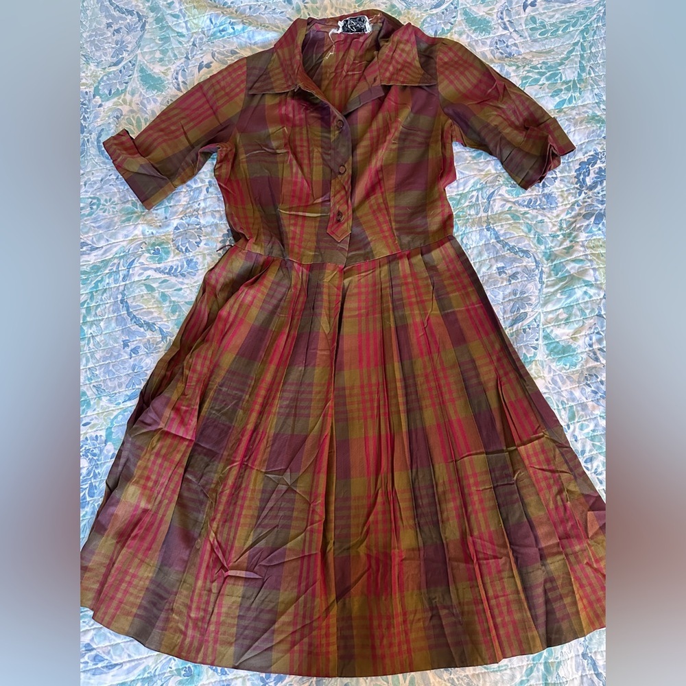 Vintage 60s Plaid Button-Up Dress
